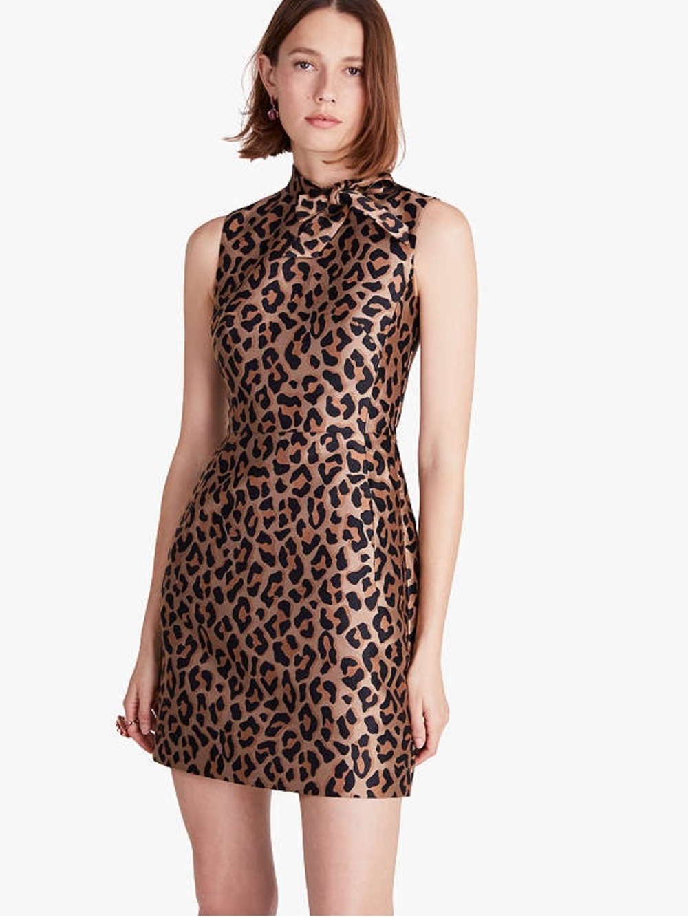 kate spade Leopard Print Tie-Neck Sleeveless Mini Dress - Brown/Black
